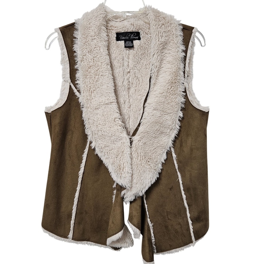 BRANDON THOMAS Vest Women's Medium‎ Faux Fur Lined Faux Suede Lagenlook Bohemian